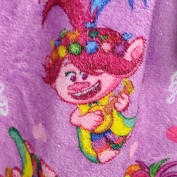 Trolls Girl's 10/12 Poppy Minky Plush Fleece Bathrobe Pink Robe Pockets Belted - Picture 7 of 8